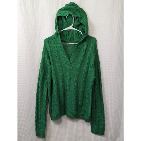 SO! EMERALD GREEN CABLE KNIT HOODIE SWEATER! SZ L - Picture 2 of 10